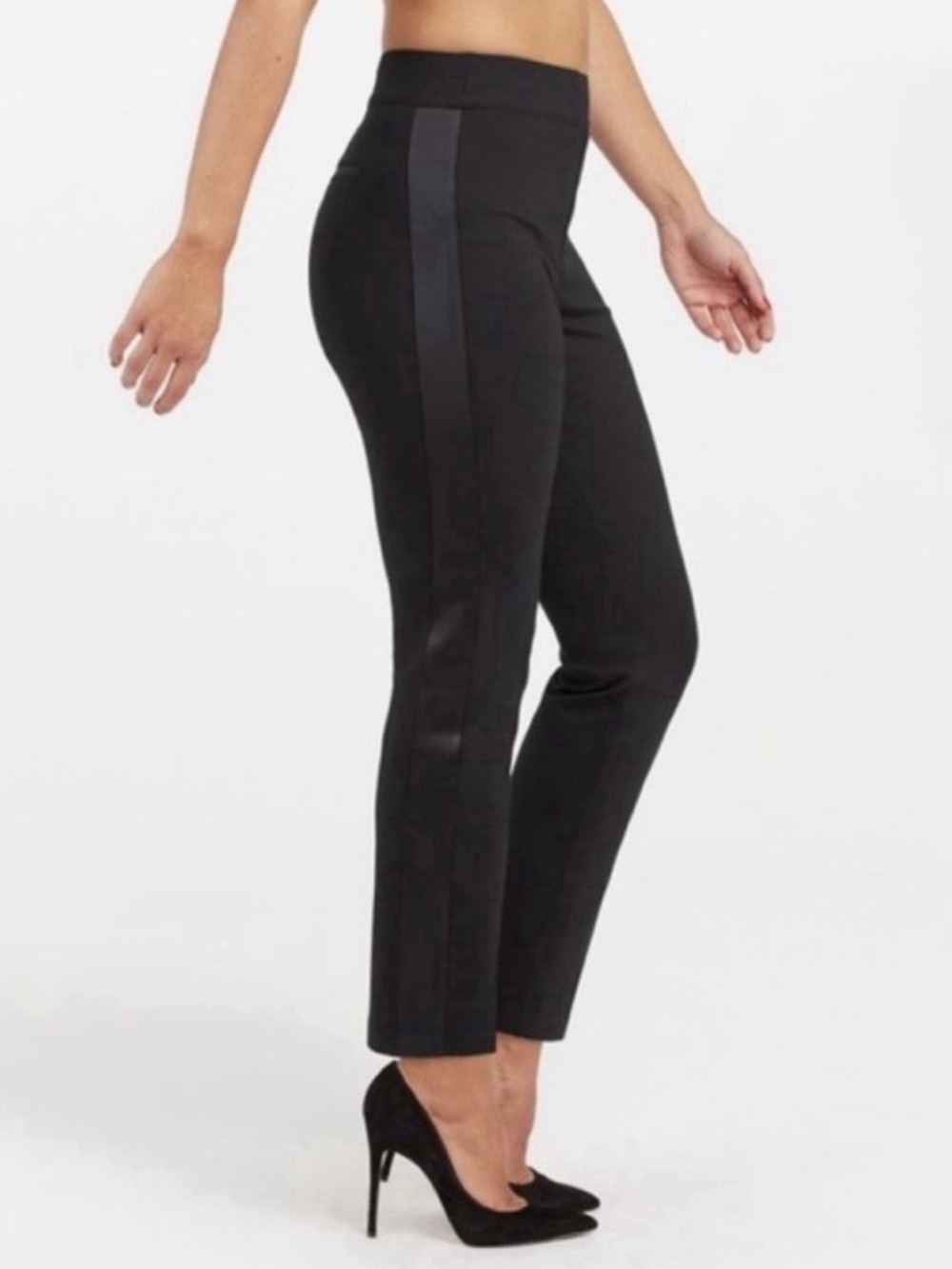 Spanx Satin Tuxedo Stripe Straight Leg Pants Black Size 1x